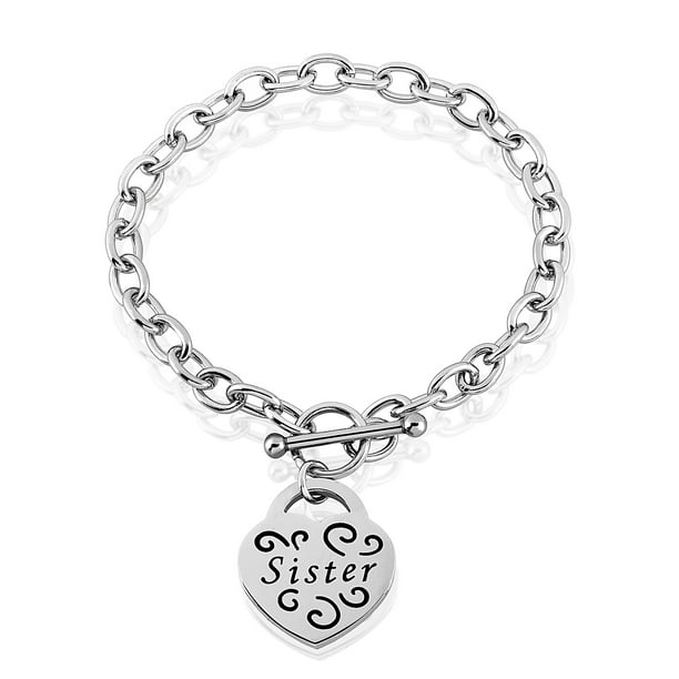 SISTER in Decorative Circle 19mm Silver Plated Traditional Charm 1pc